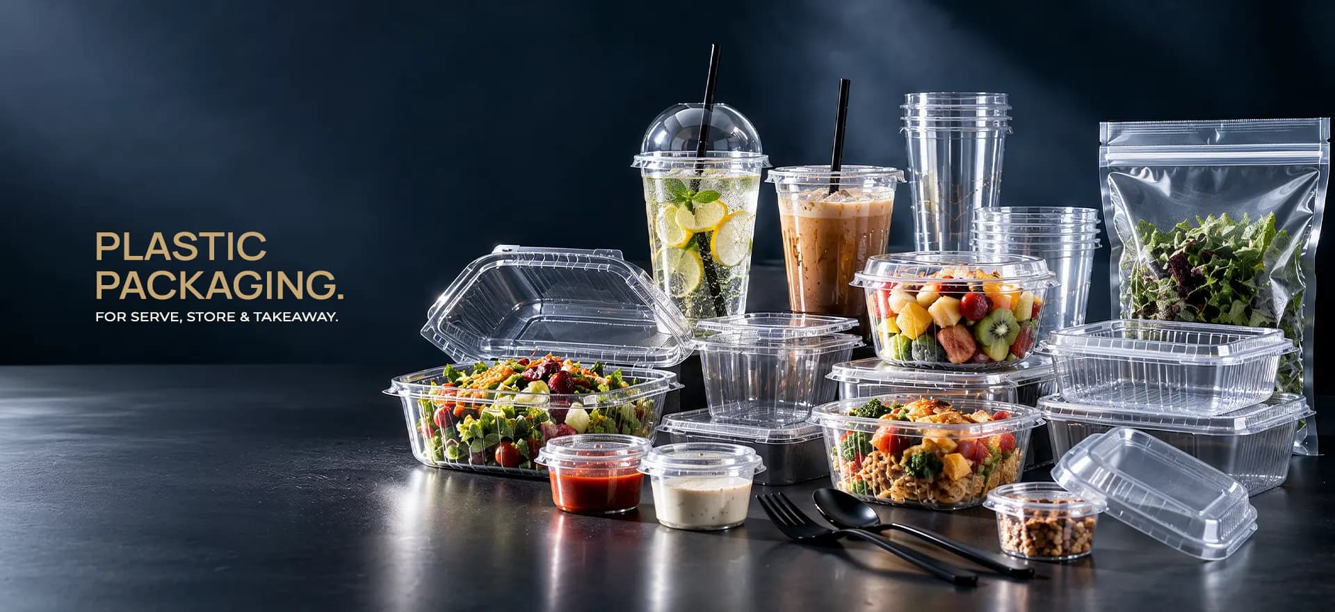 Plastic packaging products including cups and containers