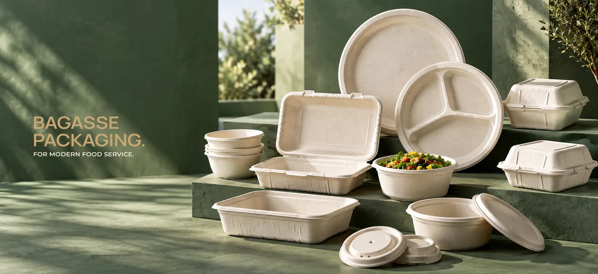 Bagasse molded fiber plates and food packaging products